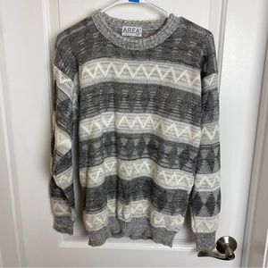 Vintage 80s Area by Tag Tan & Grey Knit Sweater Small.